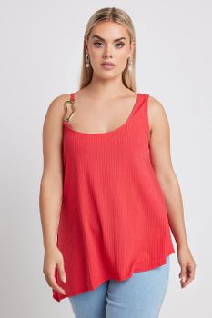 Limited Collection Top Rojo Tirantes Asimétricos Con Detalle Metálico, Mujer Curvy Y Tallas Grandes, Limited Collection