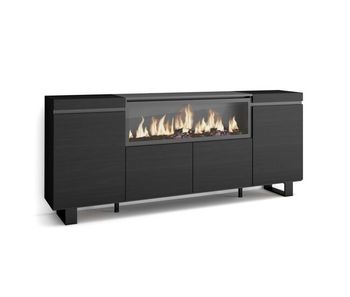 Aparadores para salón | gran capacidad de almacenaje | 210 | 4 puertas | chimenea eléctrica xxl | diseño industrial | estilo moderno | negro