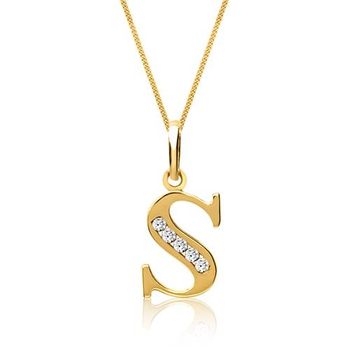 8 quilates cadena de oro letra S con circonita