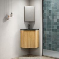 mueble de bano con lavabo - esquina - contrachapado - madera y negro 545x385x524cm