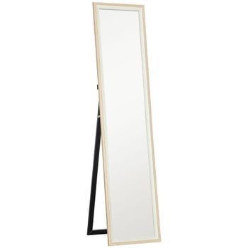 HOMCOM Espejo de Cuerpo Entero Espejo de Pie o de Pared con Marco de MDF y Soporte 157x37 cm Blanco y Natural   Aosom España