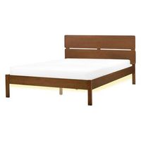 cama led con somier de listones de madera de caucho marron oscuro con cabecero estilo rustico minimalista 140 x 200 cm boisset