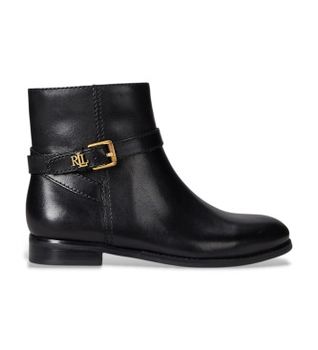 Lauren Ralph Lauren para mujer. 802967768001 Botines de Piel bruñida Brooke II negro (36), Plano, Cremallera, Casual