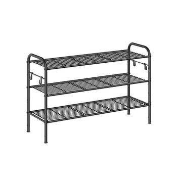 Zapatero Estante Metálico para Zapatos con Ganchos Laterales, 3 Niveles (28 x 85 x 53 cm)