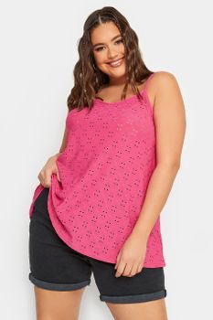 Limited Collection Camiseta Tirantes Rosa Bordado Con Calados, Mujer Curvy Y Tallas Grandes, Limited Collection