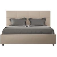 cama de matrimonio mira 160x200 cm tapizada en polipiel cappuccino con somier de laminas y box spring-color beige claro-ropa de cama 160x200 cm