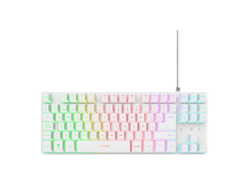 Teclado gaming - Trust GXT 833W, 1x USB, Cable, TKL compacto, Iluminación LED Multicolor, Anti-Ghosting, Blanco