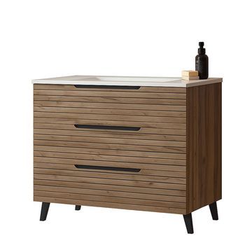 Kibath Mueble De Baño Con Lavabo Ken 80x45 Cm Acabado Desierto Mate 3 Cajones Con Patas