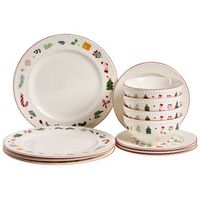 vajilla de 12 piezas de porcelana hecha a mano con acabado de esmalte reactivo motivo navidad blanco saffron
