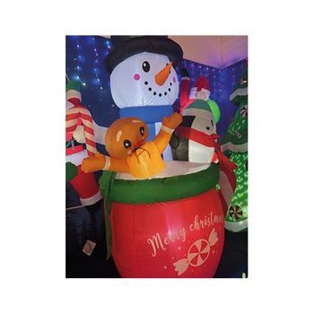 Muñeco De Nieve Hinchable En Taza Con Pingüino Y Galleta De Jengibre