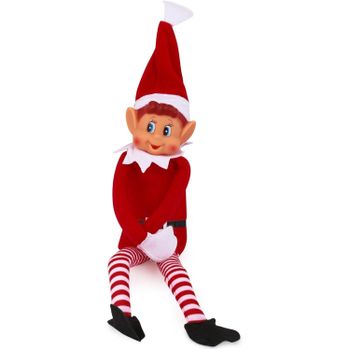 Elfo Navideño de Piernas Largas 30 cm MARUKATSU – Figura Festiva de Felpa y Vinilo con Brazos Flexibles, Ideal para Decorar o Regalar en Navidad