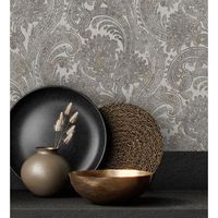 papel pintado vinilico cachemir floral hindu con relieve efecto textura de tela - tamil etnik 676350 de gaulan - rollo de 10 m x 106 m