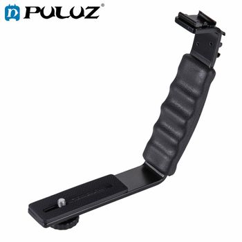 PULUZ fotografía Video Flash cámara agarre soporte en forma de L con 2 soportes de zapata lateral para luz de vídeo Flash DSLR soporte