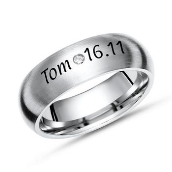 Anillo titanio mate grabado laser diamante