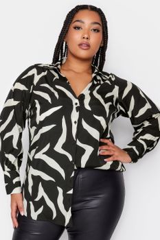 Yours Camisa Blanca Y Negra Estampado De Cebra, Mujer Curvy Y Tallas Grandes, Yours