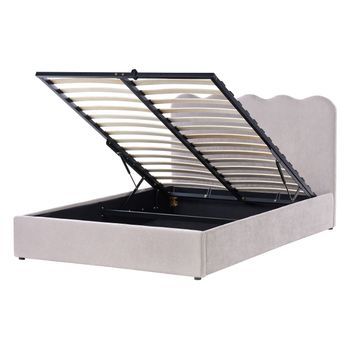 Cama Con Somier Tapizado De Chenilla 140 X 200 Cm Con Cabecero Espacio Almacenaje Elevable Gris Pardo Nanterre
