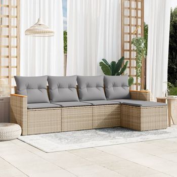 Conjunto De Sofás Jardín Con Cojines Beige Mezcla 5 Uds | Mueble Jardin Mesa Y Sillas Ratán Pe Cfw992293