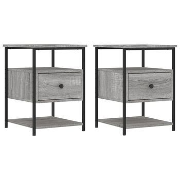 Pack 2 Uds Mesitas Noche | Mesa Auxiliar | Mesilla Madera Ingeniería Gris Sonoma 40x42x56 Cm