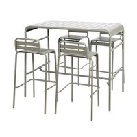 mesa alta de jardin con 4 sillas altas de acero verde kaki