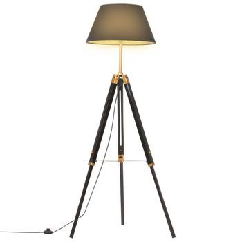 Lámpara De Trípode Madera Maciza De Teca Negro Y Dorado 141 Cm Vidaxl