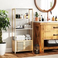 estanteria de bano de bambu mdf homcom 63x30x138 cm natural y blanco