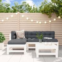 conjunto de sofas de jardin 5 uds  mueble jardin mesa y sillas madera maciza de pino blanco cfw509979
