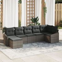 juego de sofa de jardin  de 7 piezas con cojines de ratan sintetico gris v3956 unico  gris