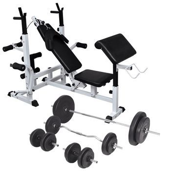 Banco Musculación Con Soporte Pesas, Pesas Y Mancuernas 90 Kg Vidaxl