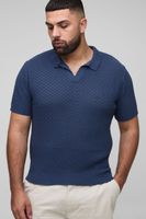 polo plus oversize recto de croche con estampado de cuadros micro navy