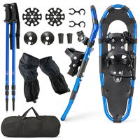 costway juego de raquetas de nieve 4 en 1 versatiles con bolsa transporte bastones de trekking sistema de fijacion para adultos 53 x 21 cm azul