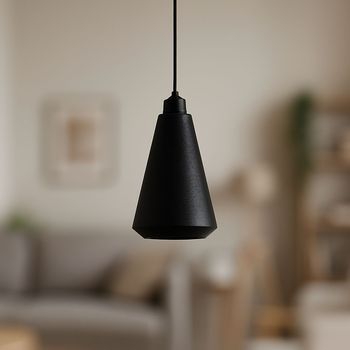 Lámpara De Techo Modelo Ruma Nnn Negro Cable De Seda Trenzado Negro Embellecedor Florón De Techo Negro Luz Led E27