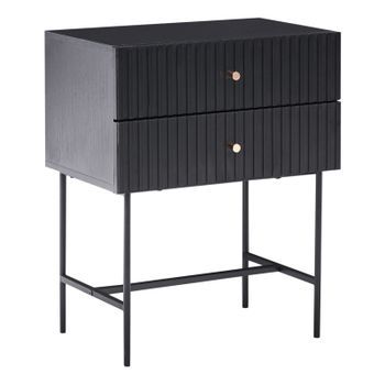 Mesita De Noche Con 2 Cajones Mueble De Almacenaje Dormitorio Negro Y Dorado Coventry