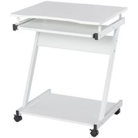 homcom mesa de ordenador con ruedas 60x48 cm con bandeja deslizante para teclado y estante inferior marco metalico blanco