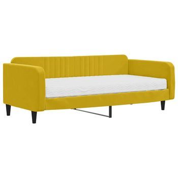 Cama Individual | Cama Para Adulto | Sofá Cama Con Colchón Terciopelo Amarillo 100x200 Cm