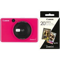 canon zoemini c instant camera  zoemini 2 x 3r glossy photo paper bundle - pink pink