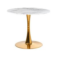 mesa de comedor marmol blanco dorado tablero mdf negro base metal 90 cm industrial cocina boca