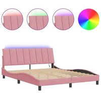 cama matrimonial  cama doble  estructura de cama con luces led terciopelo rosa 160x200 cm cfw87071