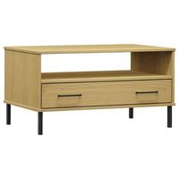 mesa de centro patas metal oslo madera maciza marron 85x50x45cm vidaxl