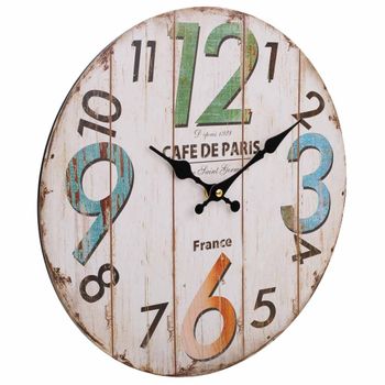 WANDERLUST DECO Reloj de Pared Blanco de Madera D34x2h Cm para Decoración de Hogar