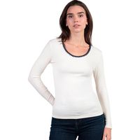 admas camiseta manga larga top de manga larga y cuello redondo canale contraste para mujer