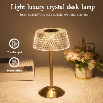 Lámpara de escritorio LED mínimamente lujosa, lámpara tricolor con carga táctil, dormitorio, estudio, decoración de ambiente de cabecera