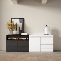 aparador efecto madera blanco 207x35x75cm chimenea efecto fuego