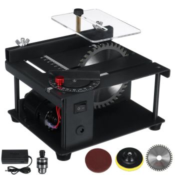 Sierra de mesa miniatura de 200W con enchufe EU. Velocidad de 3000RPM y ángulo ajustable de 0 a 90°. Altura ajustable pa