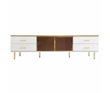 Mueble tv escandinavo 170 cm con led - 4 cajones - chapa de mármol - blanco