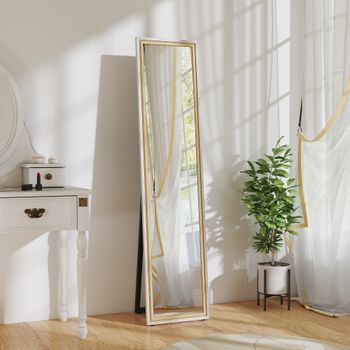 Espejo De Cuerpo Entero De Mdf Vidrio Homcom 157x37cm Blanco Natural
