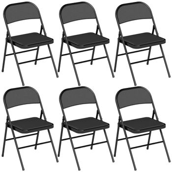 HOMCOM Set de 6 sillas plegables, sillas portátiles de oficina, patas de acero, silla plegable para oficina, recepción, sala de espera, piel sintética, negro   Aosom España