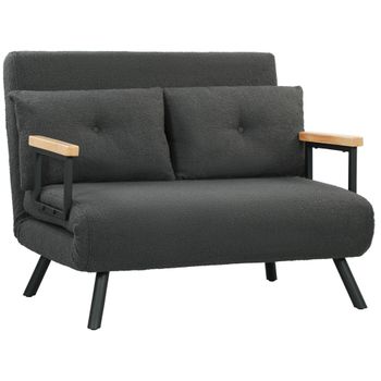 HOMCOM Sofá Cama 2 Plazas Convertible 3 en 1 Sillón Cama Plegable Respaldo Ajustable de 5 Niveles Almohadas 102x73x81cm Gris   Aosom España