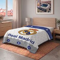 real madrid cf - colcha verano real madrid cf blanco cama 90 - 105 cm 180 x 260 cm azul escudo grande blanco