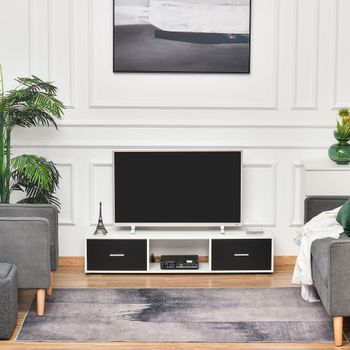 Mueble De Tv De Aglomerado De Madera Homcom 140x30x32cm-blanco Negro