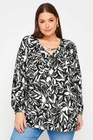 yours blusa negra estampada con manga globo mujer curvy y tallas grandes yours